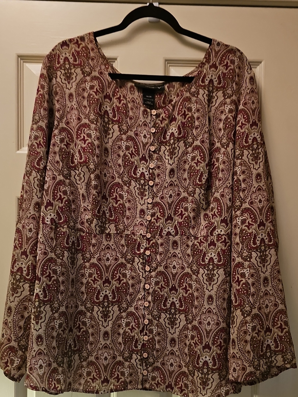 Venezia Burgundy and Beige Paisley Button-Down Blouse